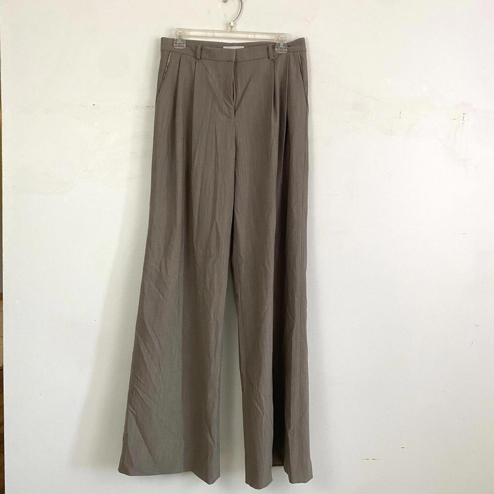 CHRISTIAN COTA brown leather trim wide leg trousers